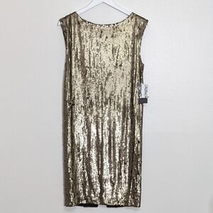 Alice + Olivia NWT Gold Metallic Sequin Shift Dress